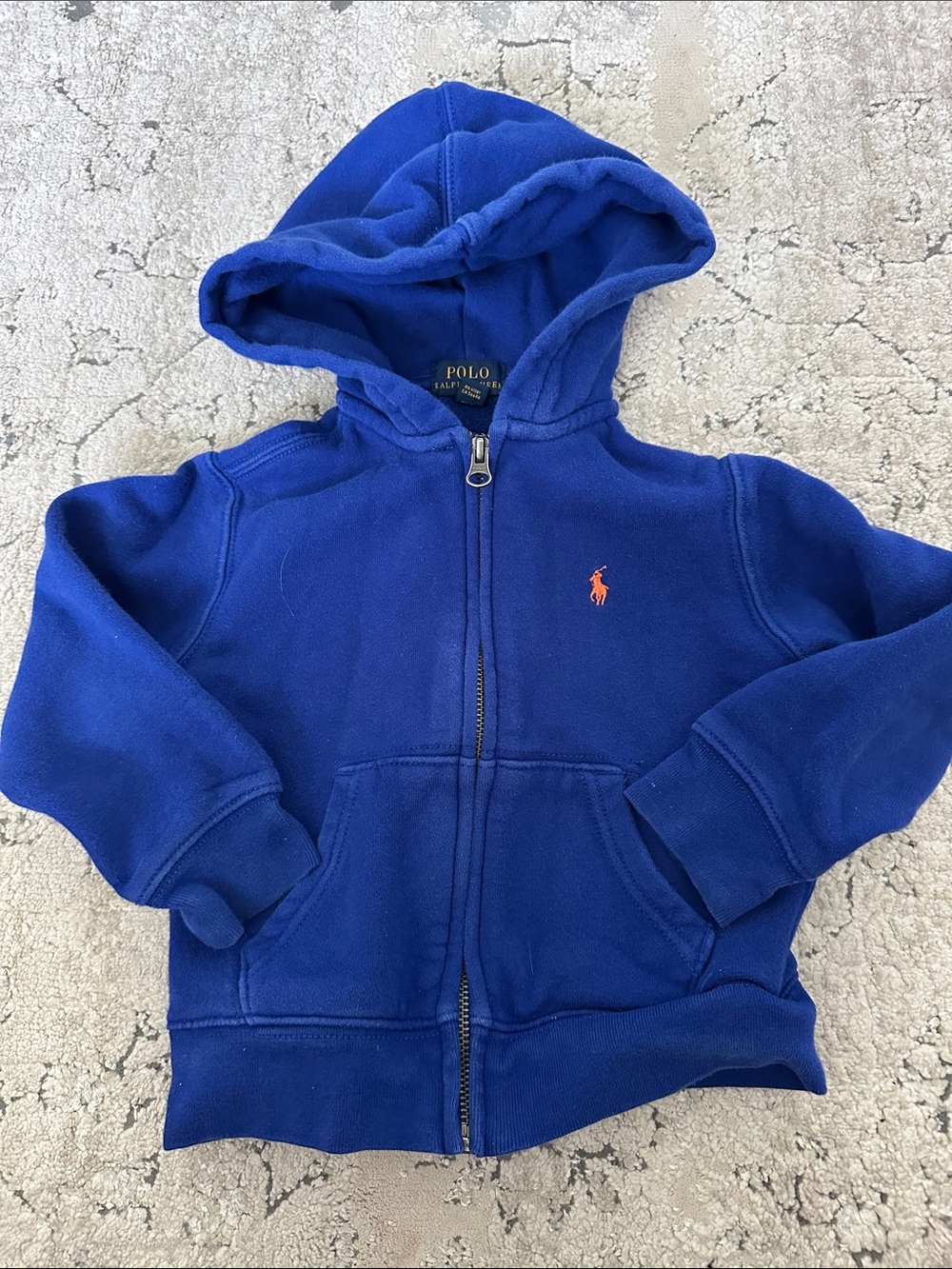 Polo by Ralph Lauren Kids Cobalt‎ Blue Zip-Up Hoodie with Orange Pony